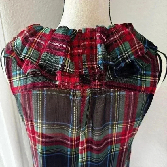 J. Crew Sleeveless ruffle-collar top in black Stewart tartan - Picture 8 of 11